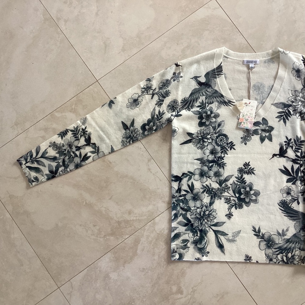 👍SOLD👍Johnny Was Anahi Printed Pullover Ivory V-Neck Long Sleeve Cashmere/Wool - Picture 7 of 13